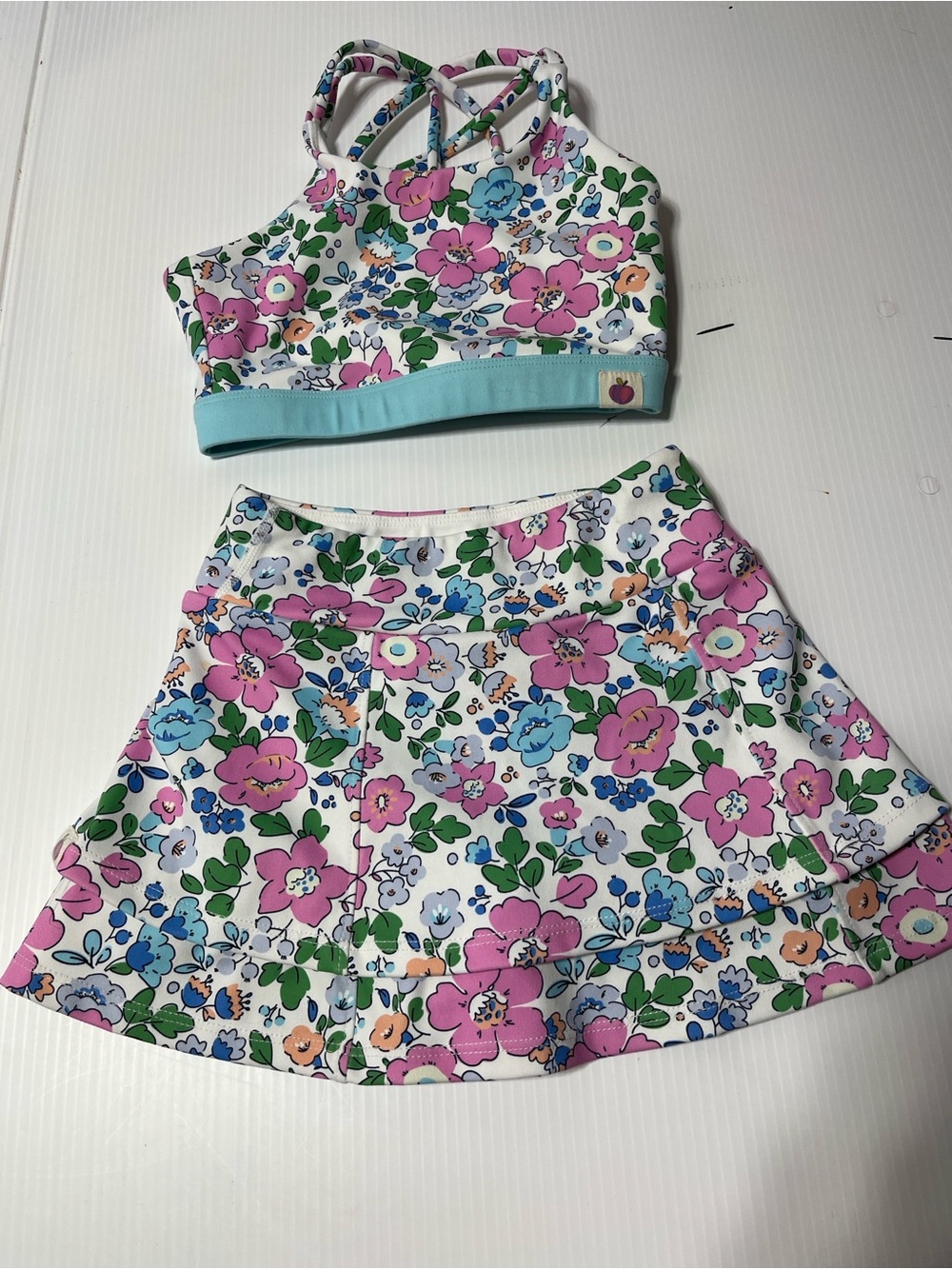 cheeky plum Floral Two-Piece Skort Set in White with Pink, Blue & Green